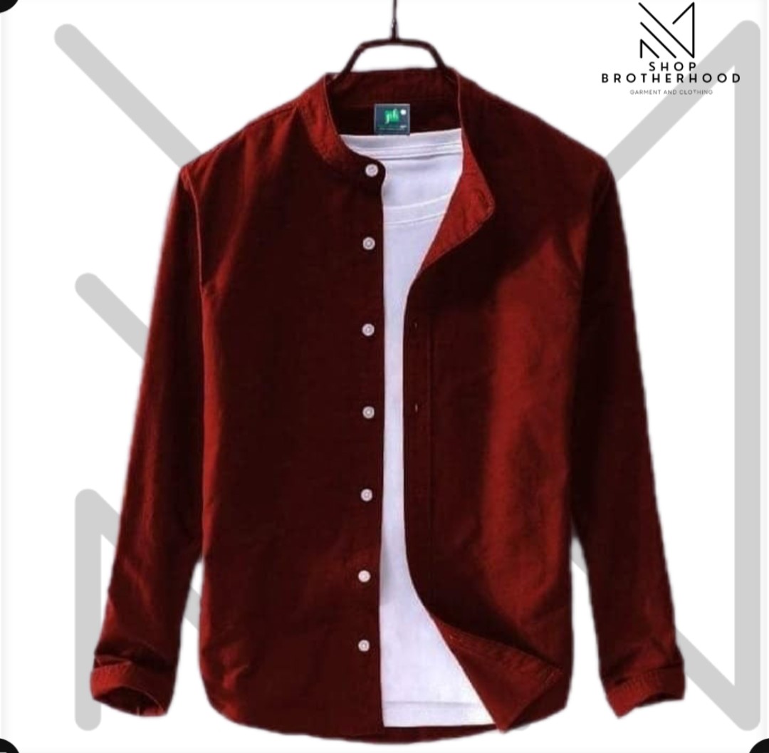 Casual Shirt- Band Collar- Red